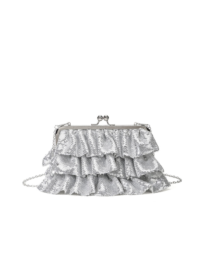 Ruffled Sequin Evening Clutch