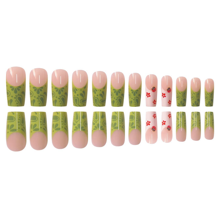 Floral Design Press-On Nails with Leaf Accents Stornfield