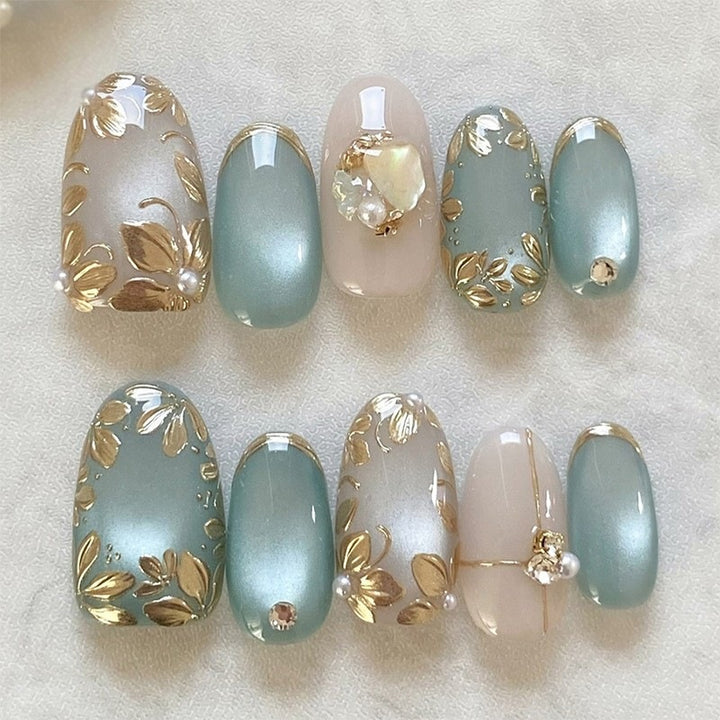 Acrylic nail set with creative cheerful designs and glitter details Stornfield