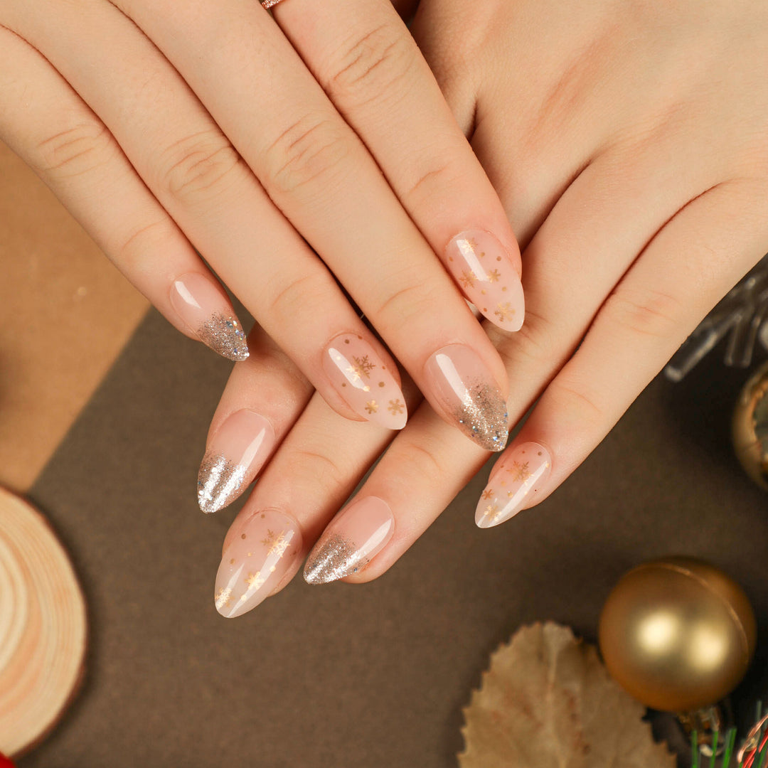 Elegant artificial nails with glitter and snowflake decor Stornfield