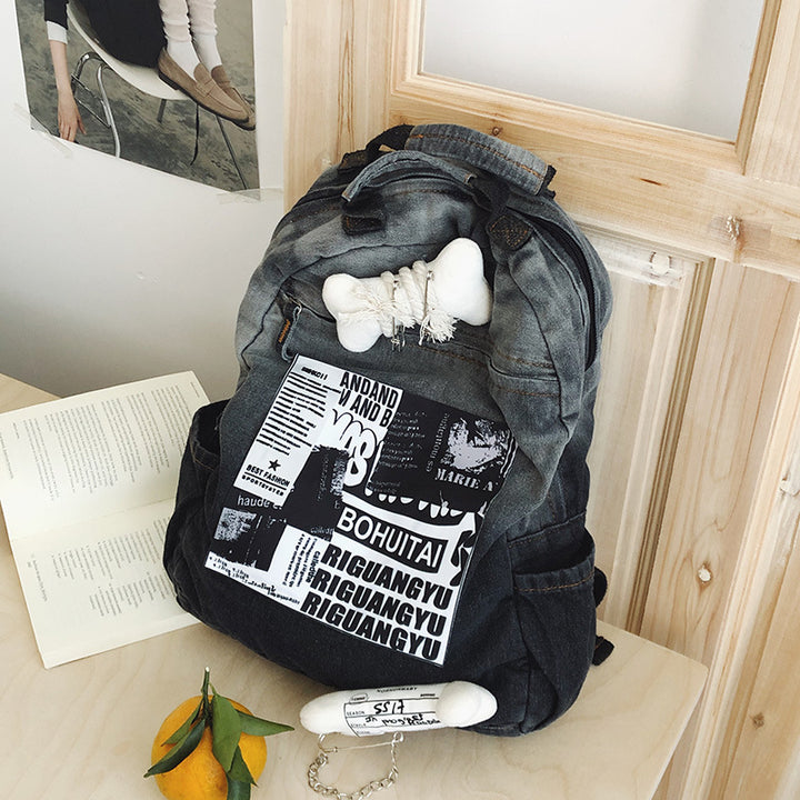 Creative Graphic Print Denim School Backpack Stornfield