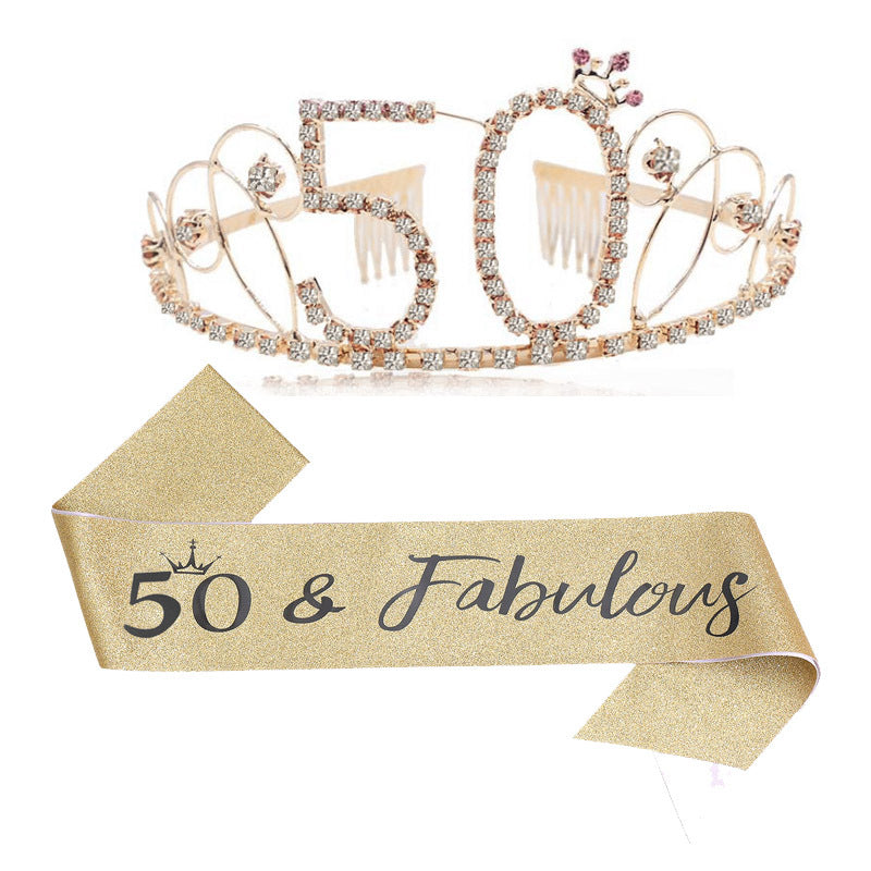 Ladies Glittering Tiara with Festive "50 & Fabulous" Design Stornfield