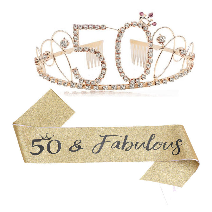 Ladies Glittering Tiara with Festive "50 & Fabulous" Design Stornfield