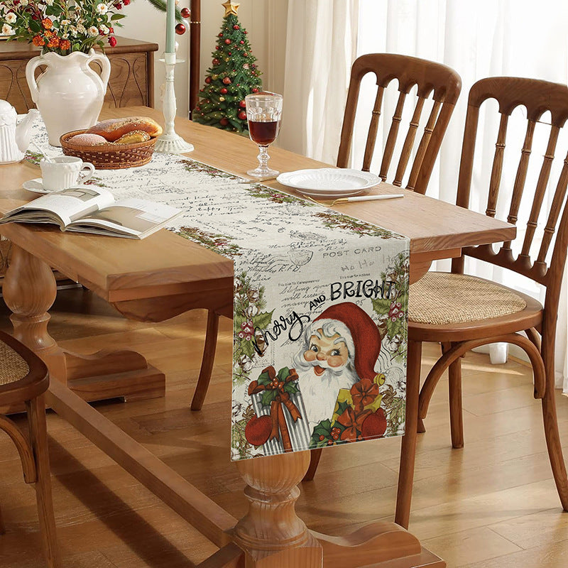 Botanical Watercolor Cotton-Linen Table Runner with Durable Hem