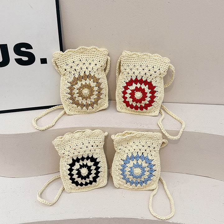 Boho Crochet Drawstring Bag