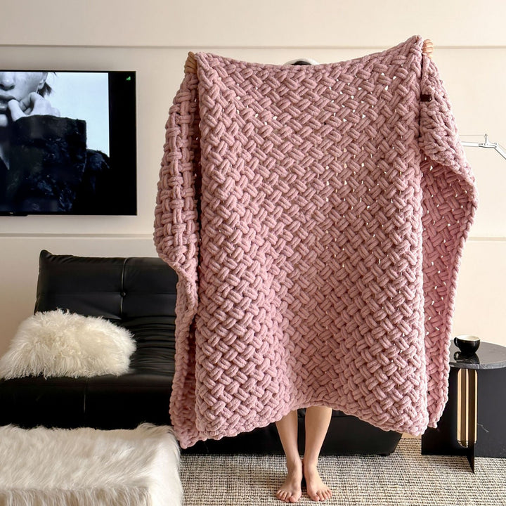 loose-knit handmade cuddle blanket made of chenille