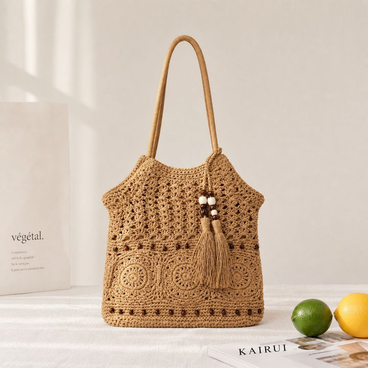 Macrame Drawstring Bag with Playful Tassels and Furniture Structure Stornfield