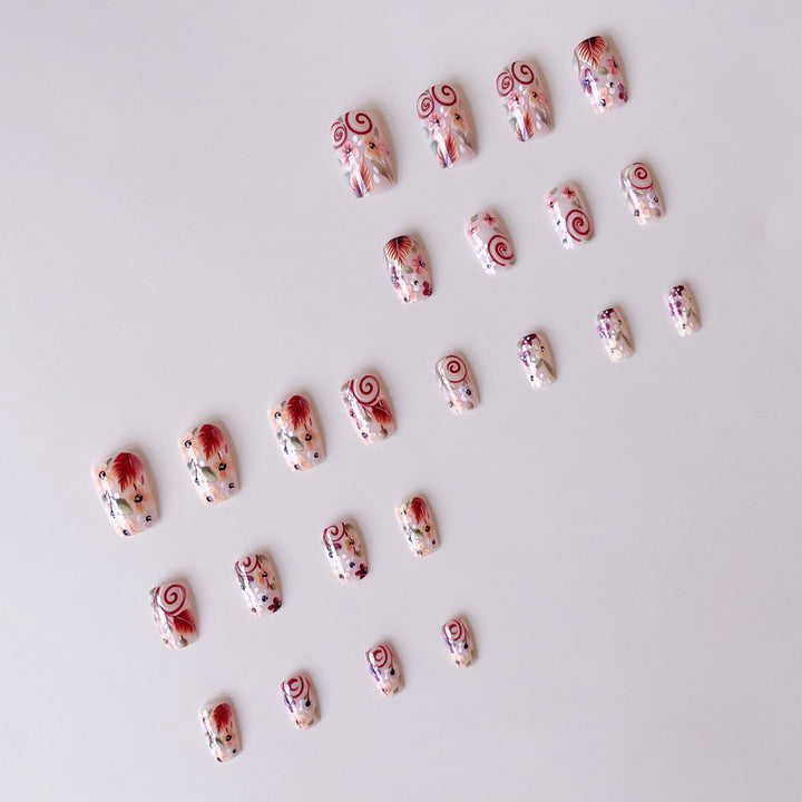 Artificial nail set with striking floral decorations Stornfield