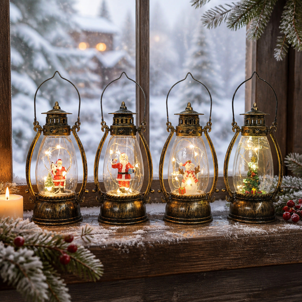 Vintage-Style Illuminated Santa Lantern