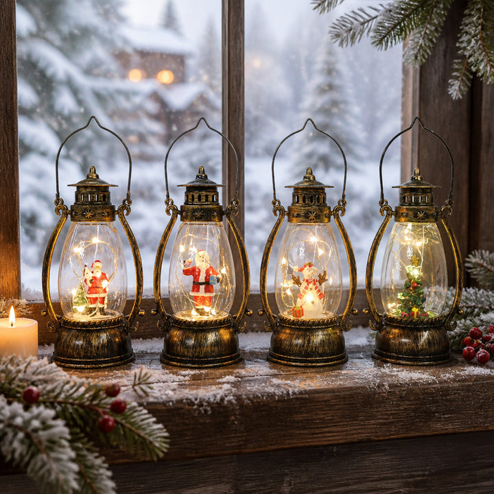 Vintage-Style Illuminated Santa Lantern