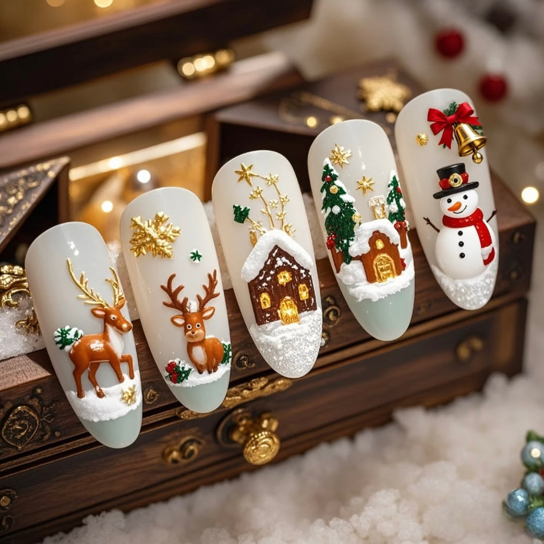 Festive Holiday-Themed Press-On Nail Set
