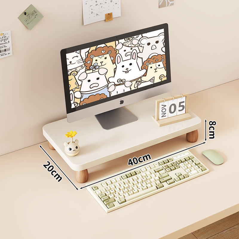 Solid Wood Monitor Riser with Tiered Desk Organizer and Cable Management
