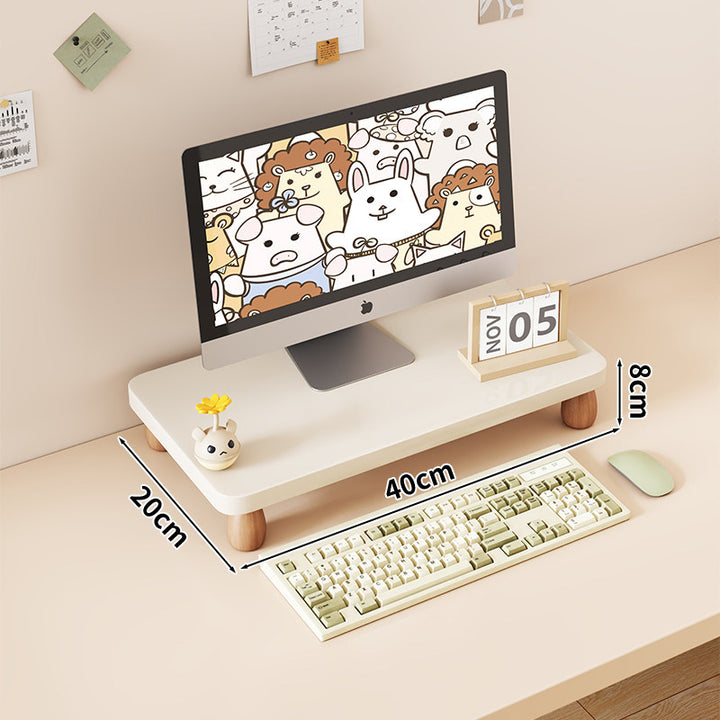 Solid Wood Monitor Riser with Tiered Desk Organizer and Cable Management