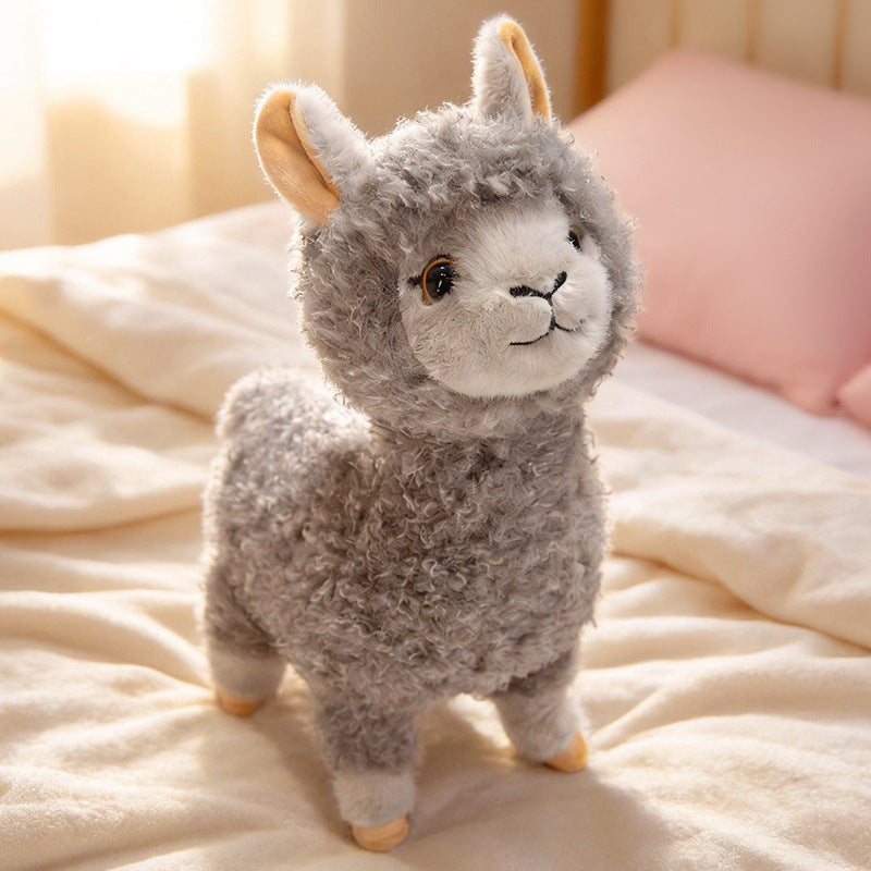 Standing Curly-Fur Alpaca Plush Cuddle Companion with Embroidered Face Stornfield
