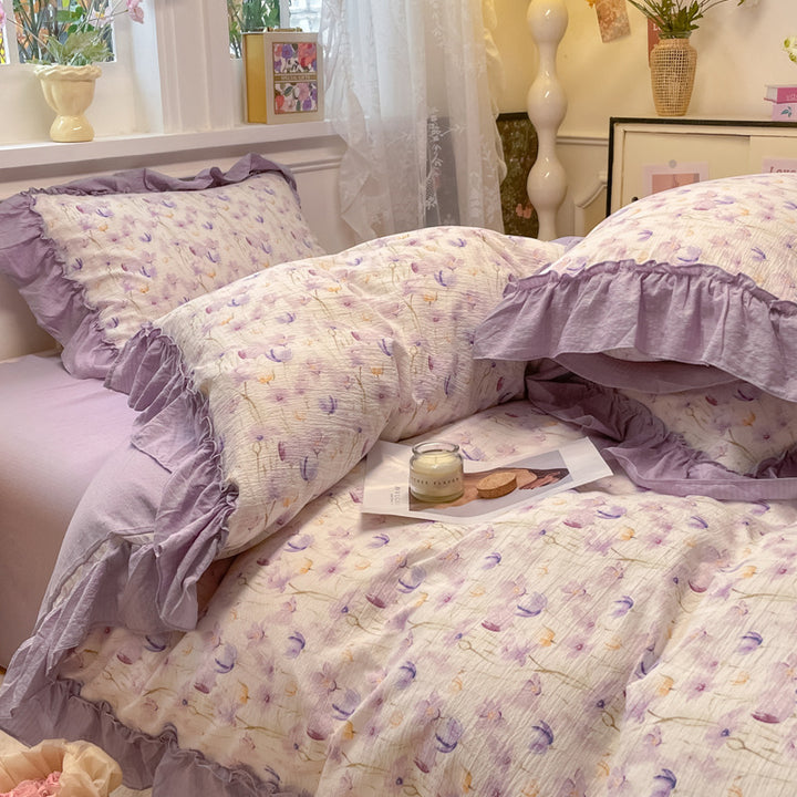 Decorative Ruffled Floral Cushion Set