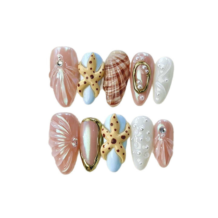 Artistic Ocean-Inspired Press-On Nail Set
