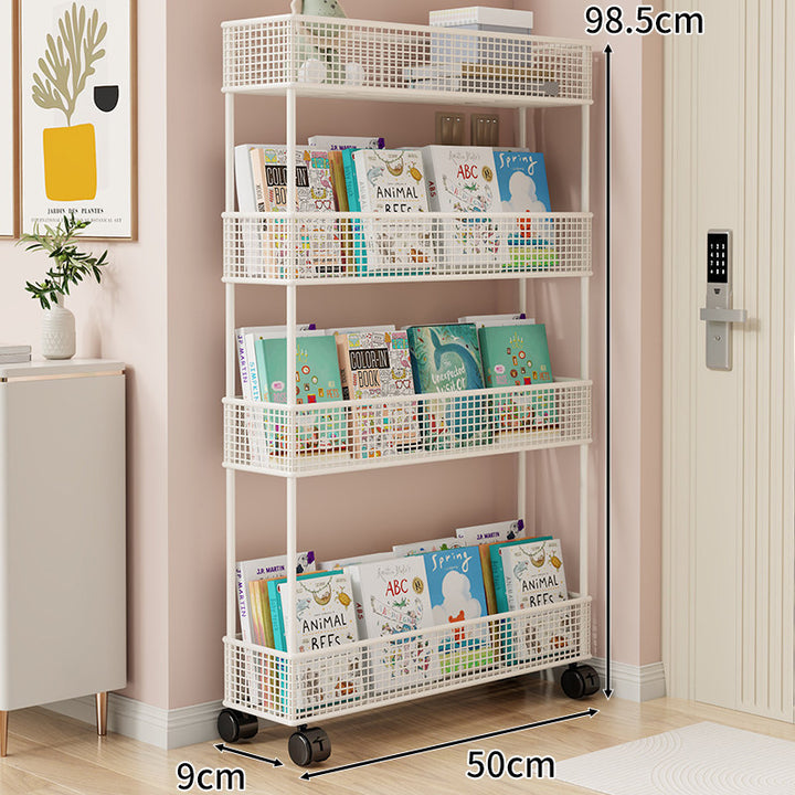 Freestanding Mesh Four-Tier Book and Toy Storage Shelf