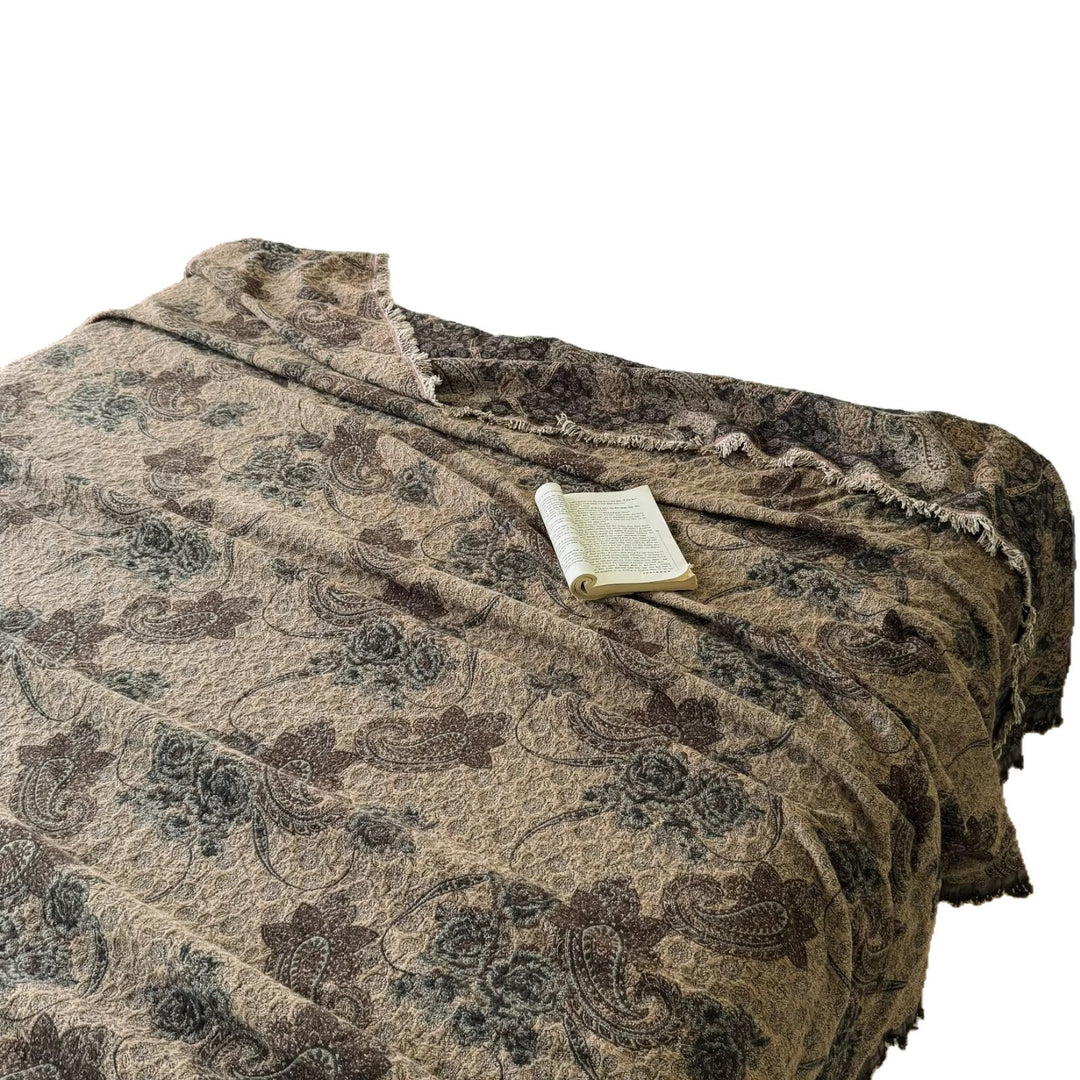 Oversized Jacquard Patchwork Floral Woven Throw Blanket with Fringed Edges