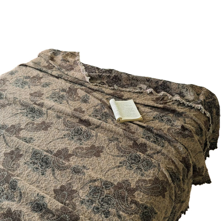 Oversized Jacquard Patchwork Floral Woven Throw Blanket with Fringed Edges