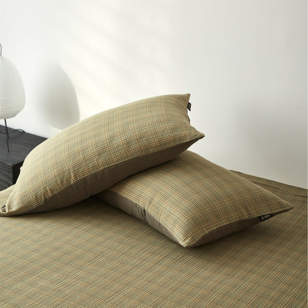 Plaid Brushed Cotton Sheet Set with Deep-Pocket Fitted Sheet & Envelope Pillowcases