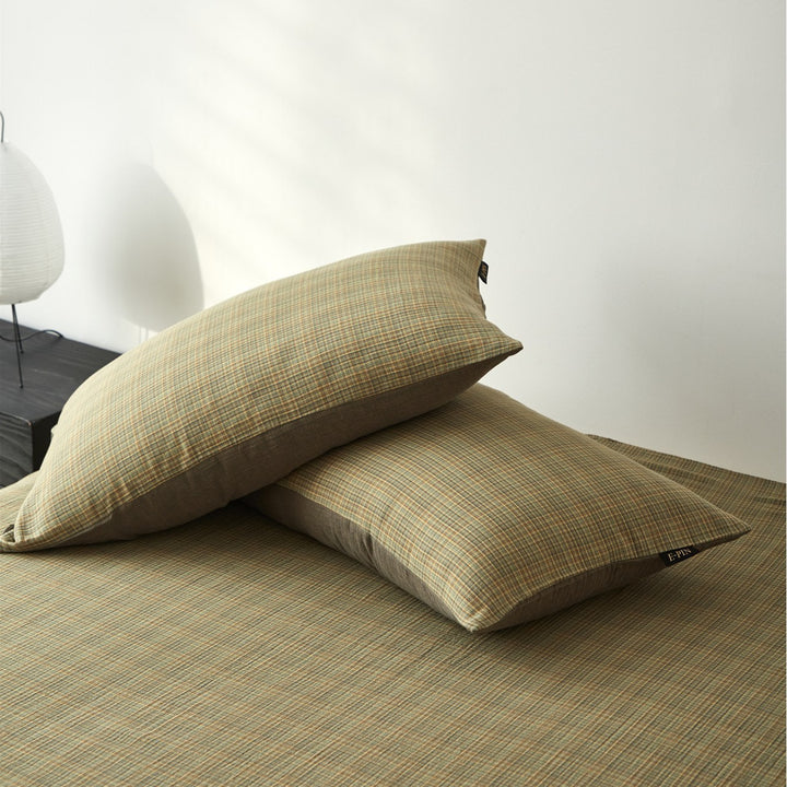 Plaid Brushed Cotton Sheet Set with Deep-Pocket Fitted Sheet & Envelope Pillowcases