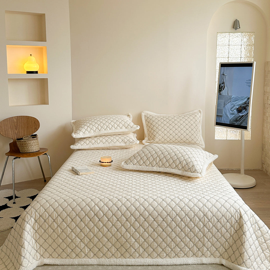 Diamond-Link Quilted Reversible Sherpa-Lined Coverlet and Sham Set