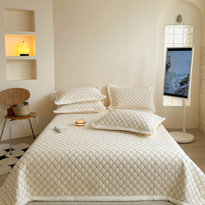 Diamond-Link Quilted Reversible Sherpa-Lined Coverlet and Sham Set