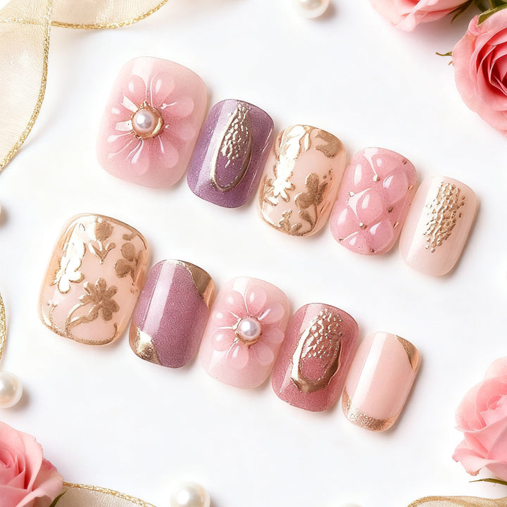 Elegant Floral Decorative Press-On Nail Art Set Stornfield