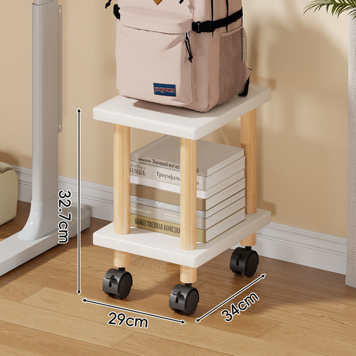 Compact Mobile Two-Tier Storage Cart with Wooden Legs and Locking Casters
