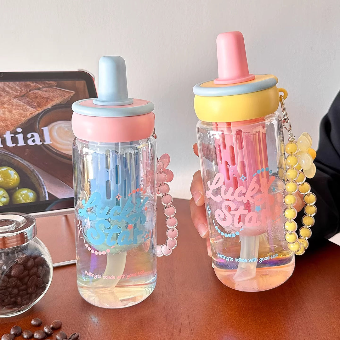 Women's creative drinking bottle with integrated straw and keychain Stornfield