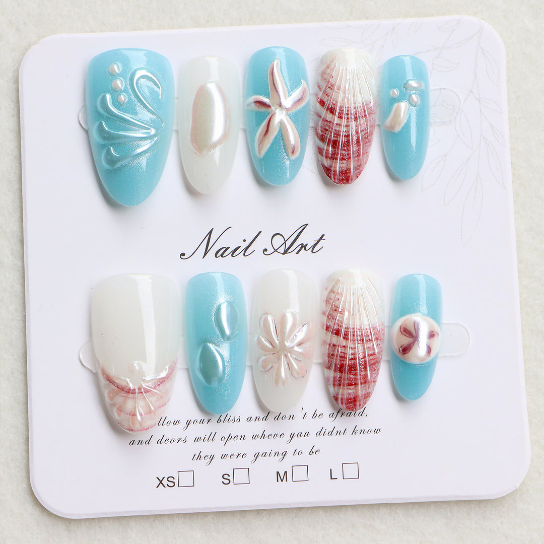 Coastal-Themed Press-On Nail Art Set Stornfield