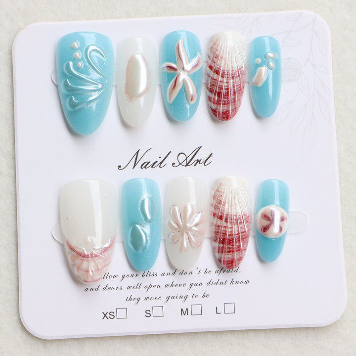 Coastal-Themed Press-On Nail Art Set Stornfield