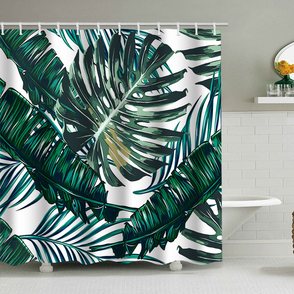 Tropical Leaf Print Shower Curtain Stornfield