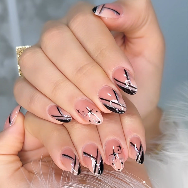 Artistic Press-On Nail Set with Geometric Design Stornfield
