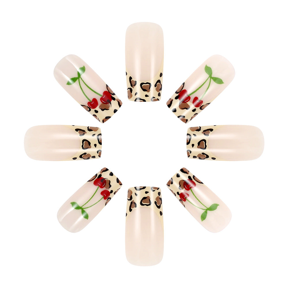 Artistic Leopard Print and Cherry Floral Press-On Nails Stornfield