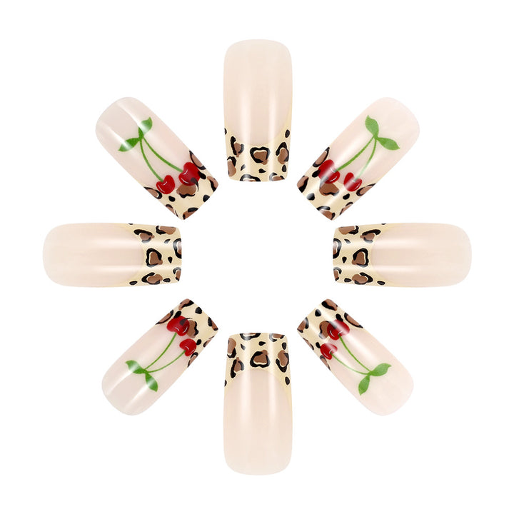 Artistic Leopard Print and Cherry Floral Press-On Nails Stornfield