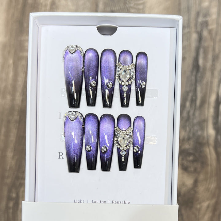 Decorative Press-On Nail Art Set with Gemstone Accents Stornfield