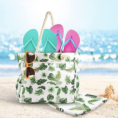 Beach bag with botanical motif and sturdy rope handles Stornfield