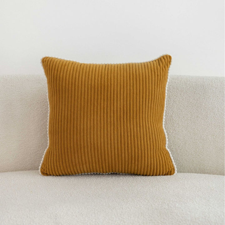 Ribbed Corduroy Square Throw Pillow with Scalloped Edge