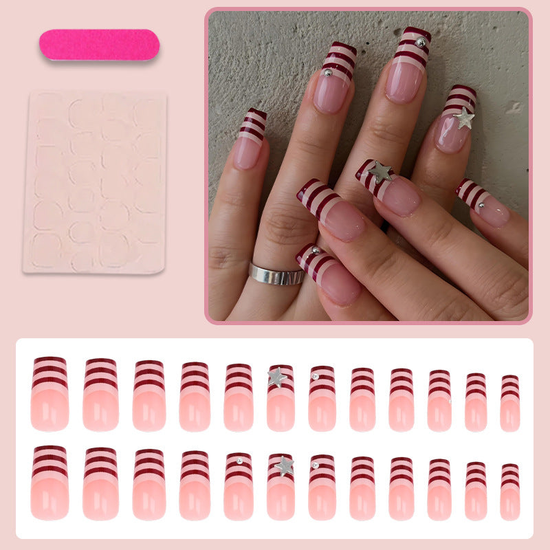 Nail art set with modern stripe design and sparkling stars Stornfield