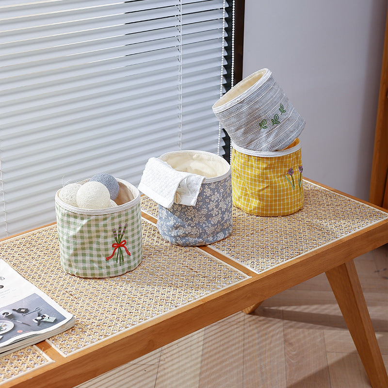 Padded fabric storage basket with Vichy check and embroidered lavender motif Stornfield