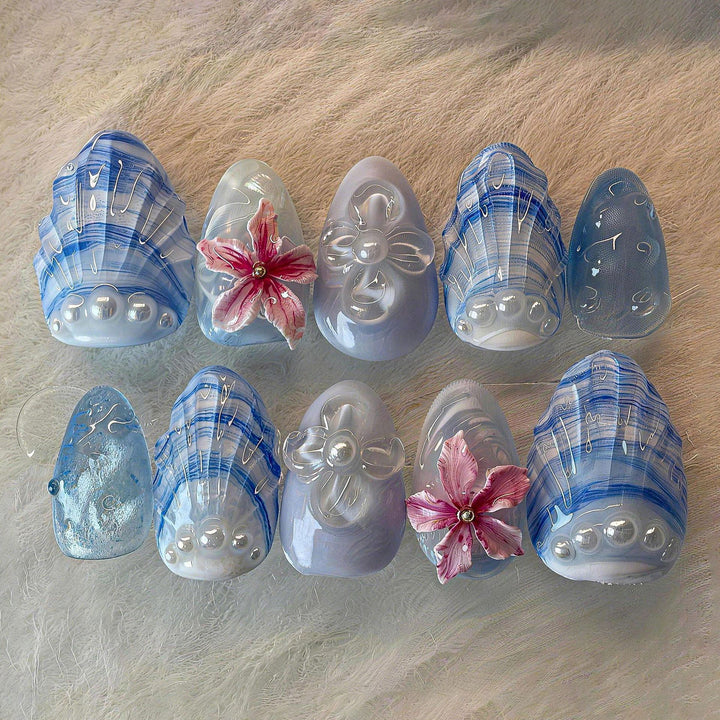 Artistic Floral and Shell-Design Press-On Nail Art Set Stornfield