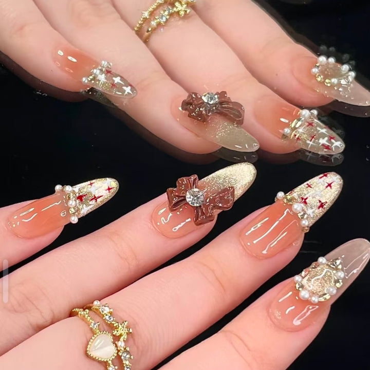 Decorative Bow and Gemstone Press-On Nails Stornfield