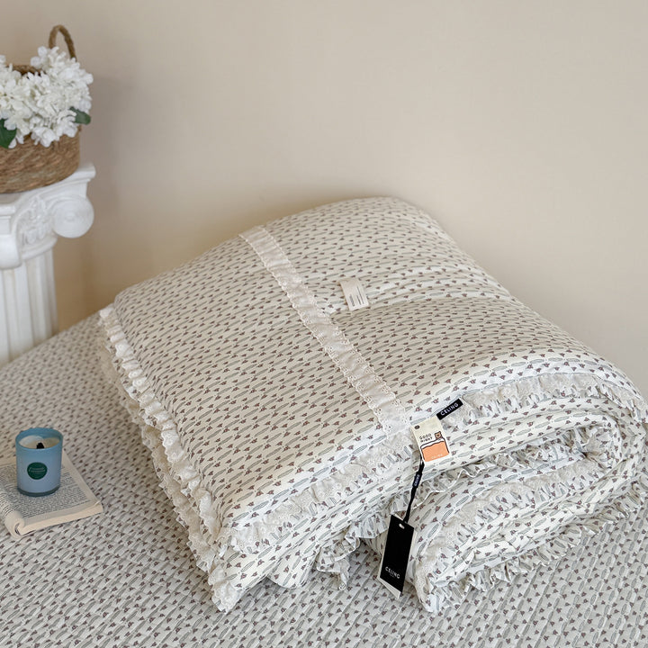 Quilted Floral Cotton Ruffle Duvet and Sham Set