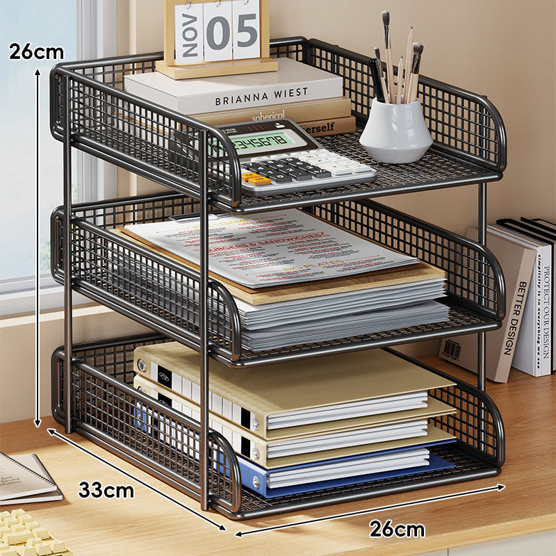 Compact Two-Tier Metal Mesh Desk Letter Tray & File Organizer