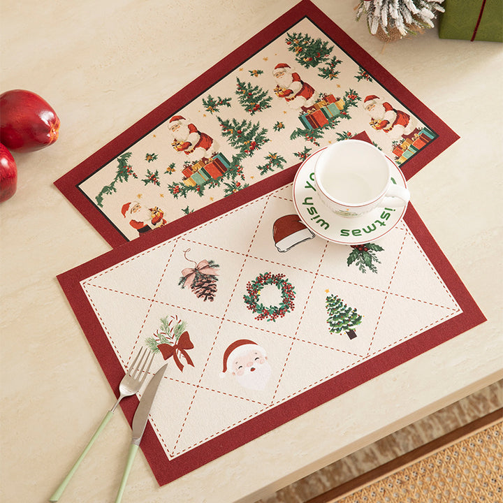 Rectangular table set made of cotton blend with hand-drawn carnival motif and wavy decorative border Stornfield