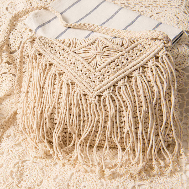 Macrame Handbag with Fringes and Adjustable Shoulder Strap Stornfield
