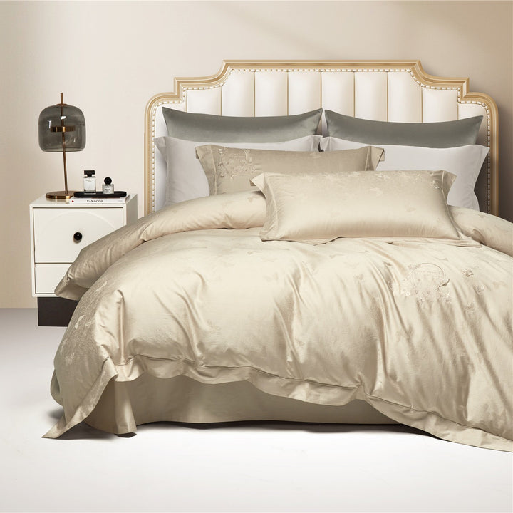 Satin-Jacquard Duvet Cover Set with Subtle Butterfly Jacquard and Pillow Shams