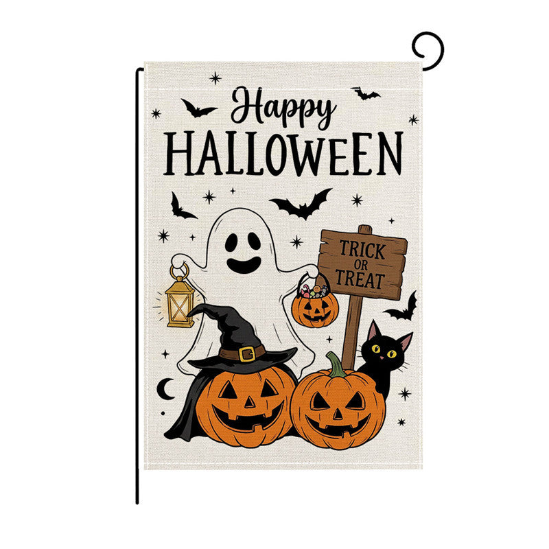 Heavy-Duty Halloween Spun-Polyester Decorative Yard Flag with Playful Ghosts and Jack-o'-Lanterns