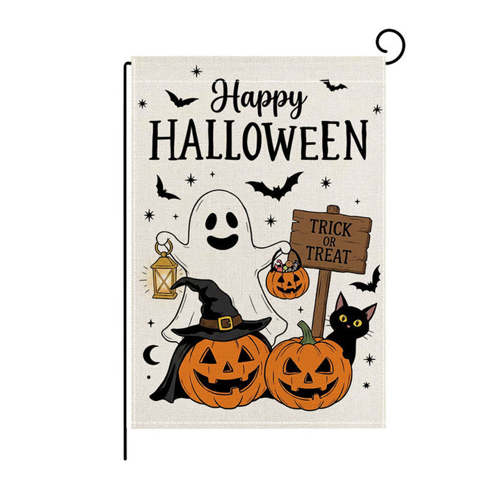 Heavy-Duty Halloween Spun-Polyester Decorative Yard Flag with Playful Ghosts and Jack-o'-Lanterns